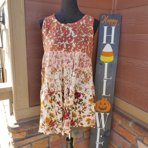 Zephyr Floral Fall Autumn Tiered Sleeveless Floral Top Women's Size Medium - Picture 10 of 10